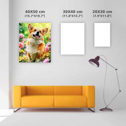 Corgi med blommor – Diamantmålning