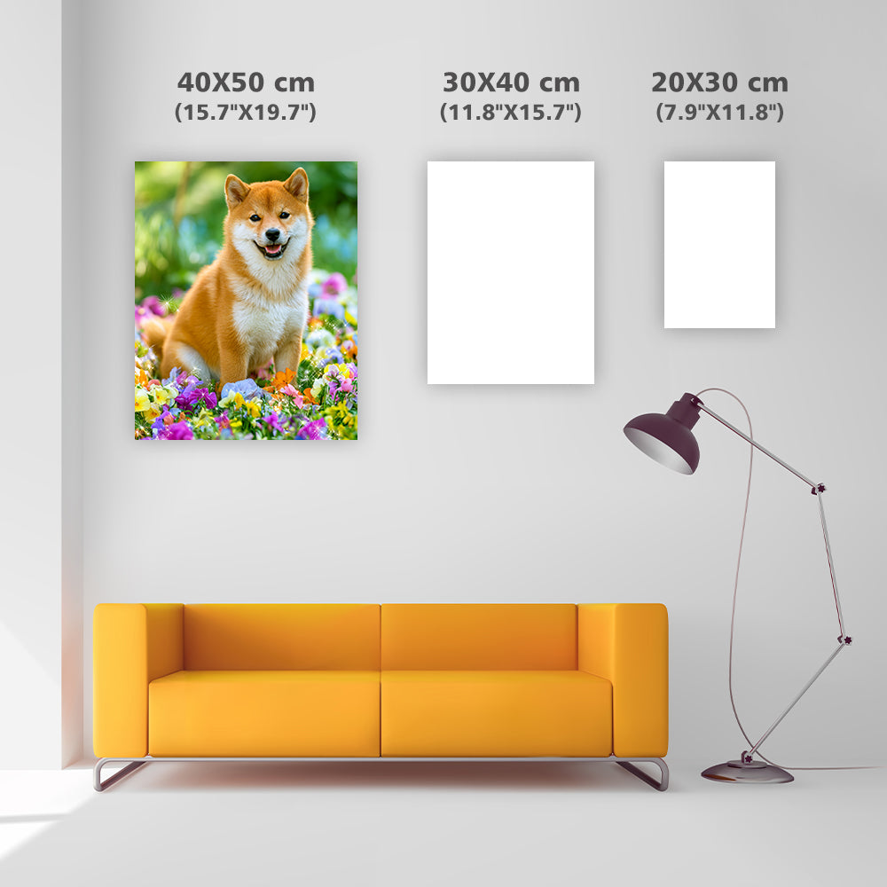 Shiba inu med blommor – Diamantmålning