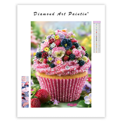 Trädgårdscollage med cupcake – Diamantmålning