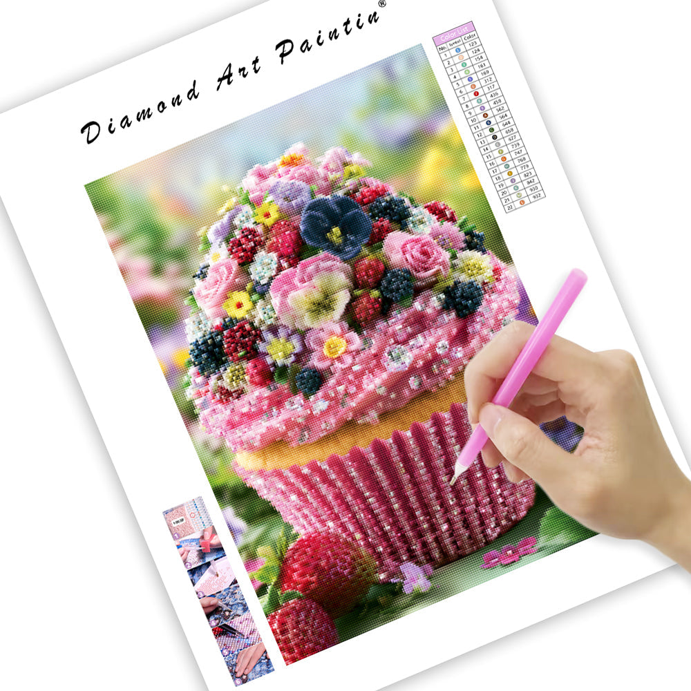 Trädgårdscollage med cupcake – Diamantmålning