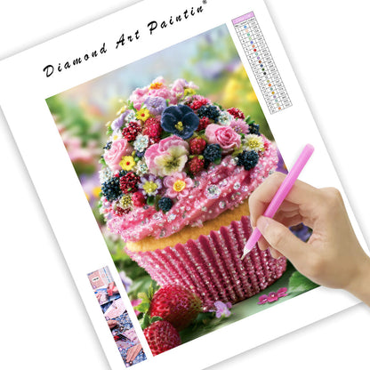 Trädgårdscollage med cupcake – Diamantmålning