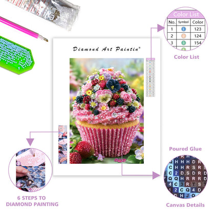 Trädgårdscollage med cupcake – Diamantmålning