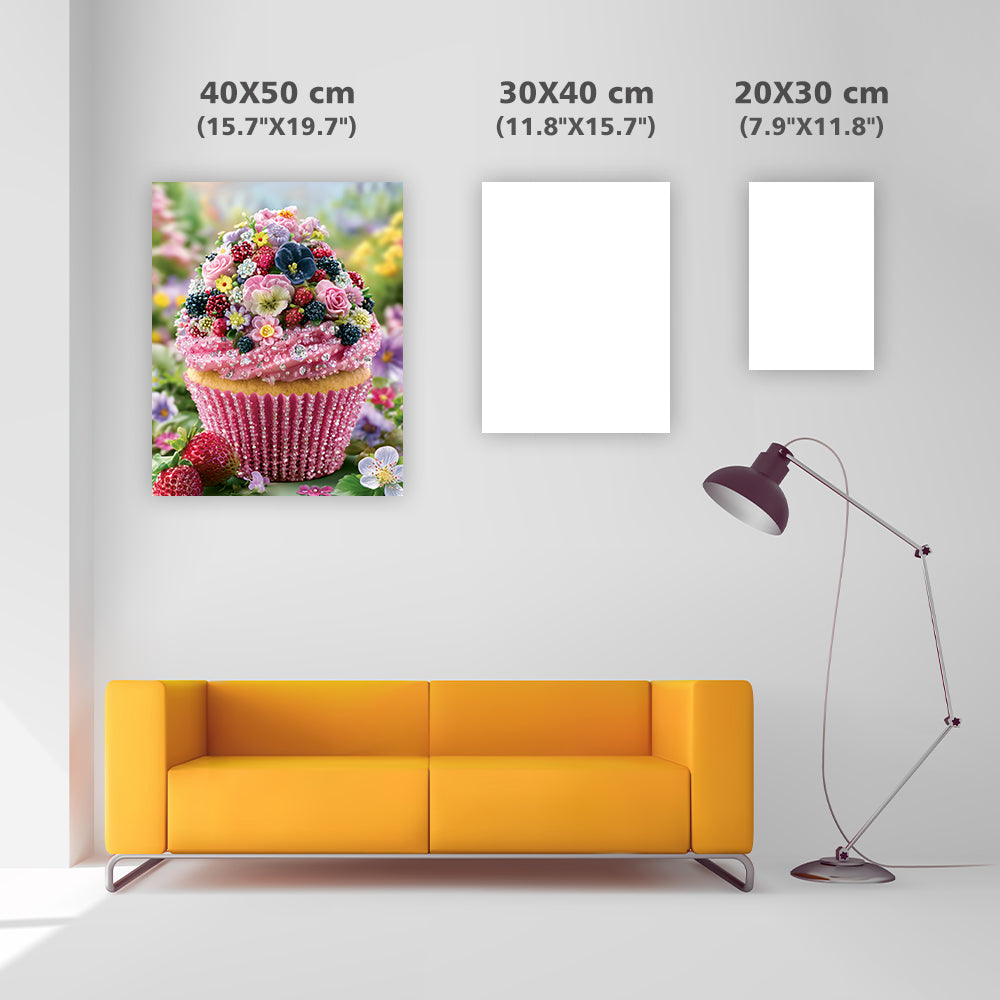 Trädgårdscollage med cupcake – Diamantmålning