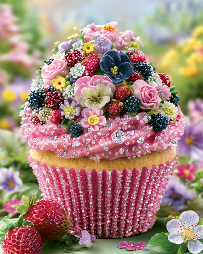 Trädgårdscollage med cupcake – Diamantmålning
