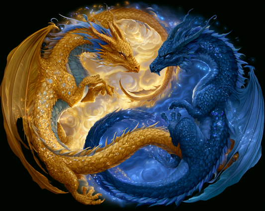 Gyllene drake med yin och yang – Diamantmålning