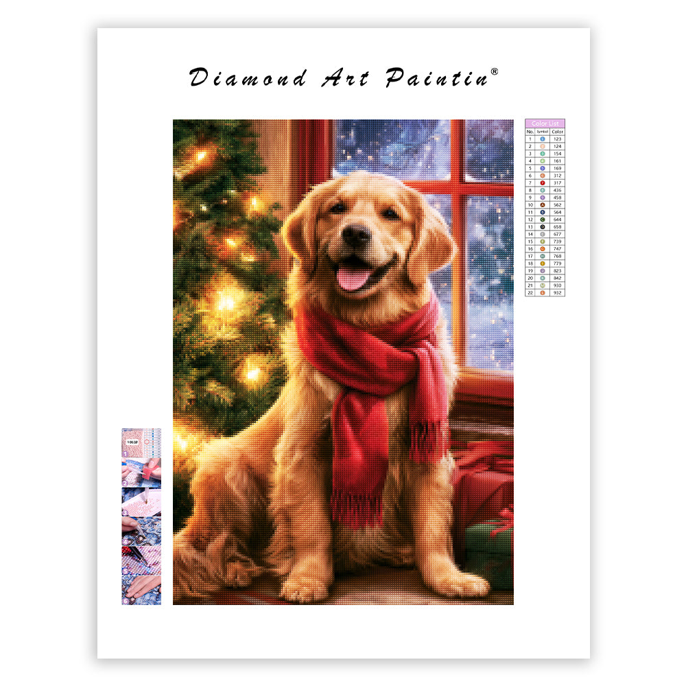 Golden retriever i julmiljö – Diamantmålning