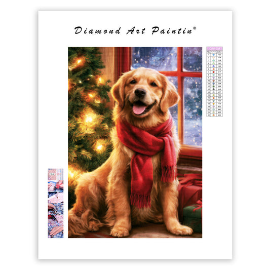Golden retriever i julmiljö – Diamantmålning