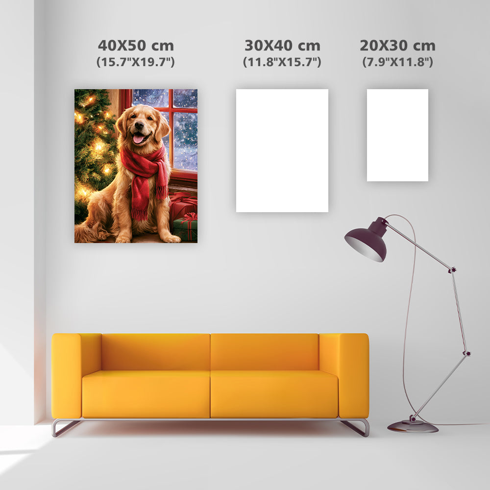 Golden retriever i julmiljö – Diamantmålning