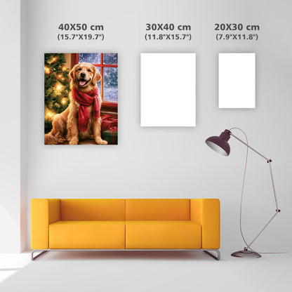 Golden retriever i julmiljö – Diamantmålning