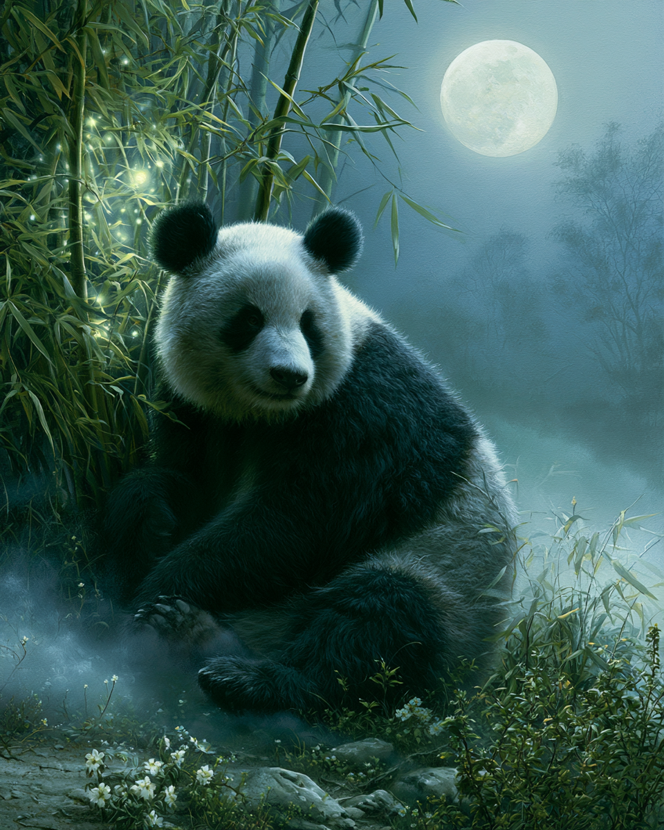 Panda i månsken – Diamantmålning