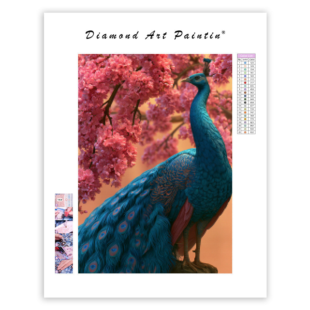 Påfågel bland blommor – Diamantmålning