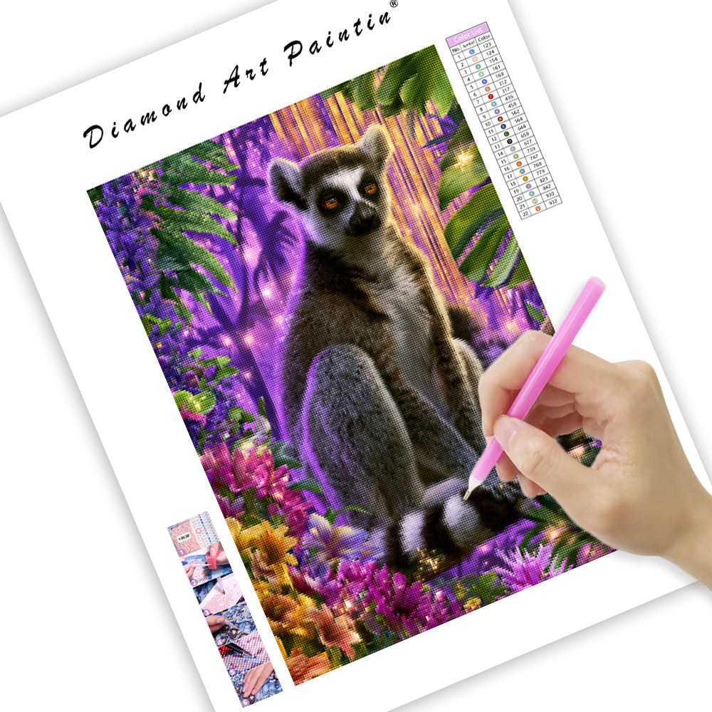 Regnbågsfärgad lemur – Diamantmålning