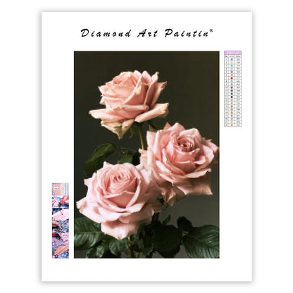 Eleganta rosa rosor - Diamantmålning