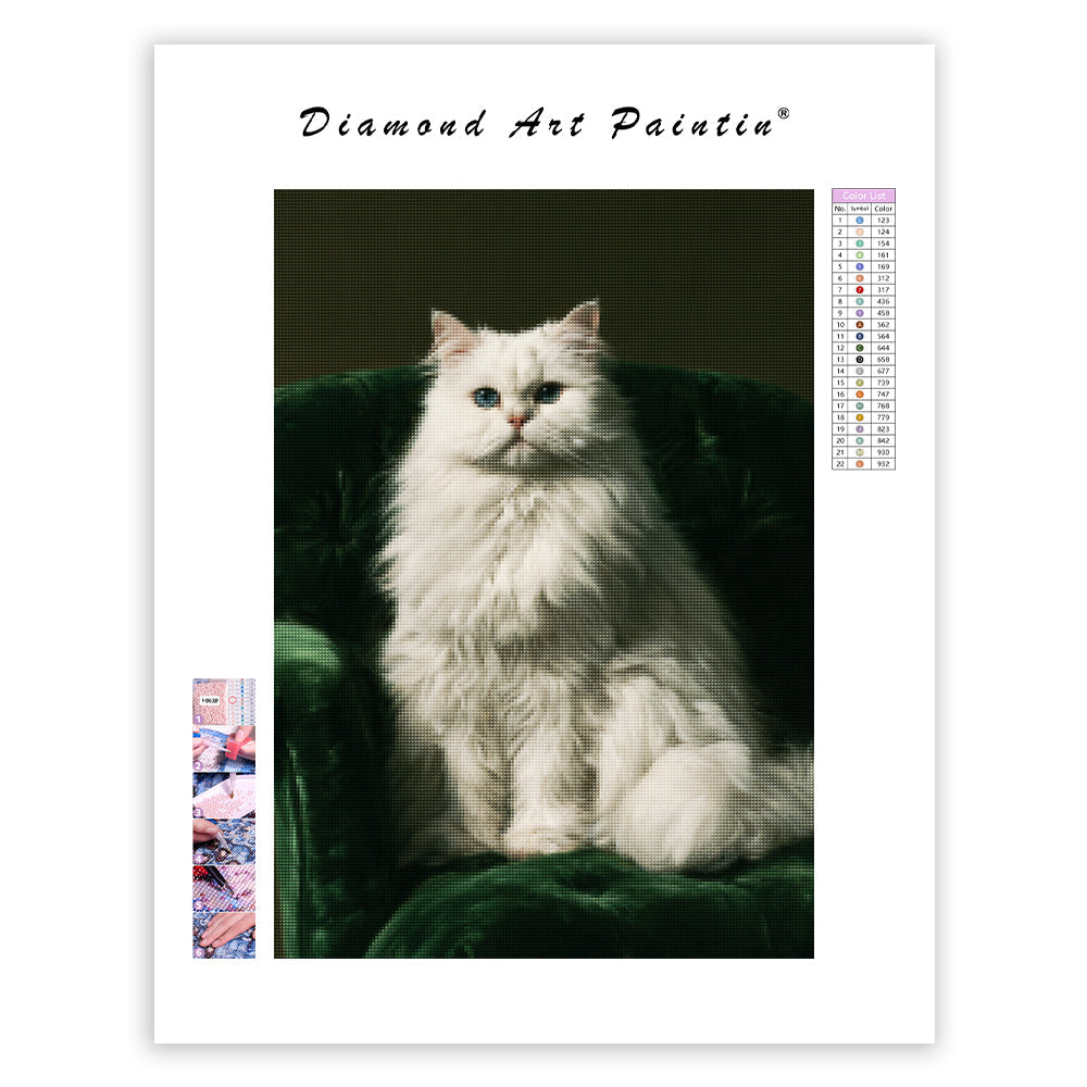 Kunglig vit katt - Diamantmålning