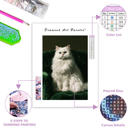 Kunglig vit katt - Diamantmålning