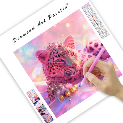 Ružový leopard - Diamantmålning