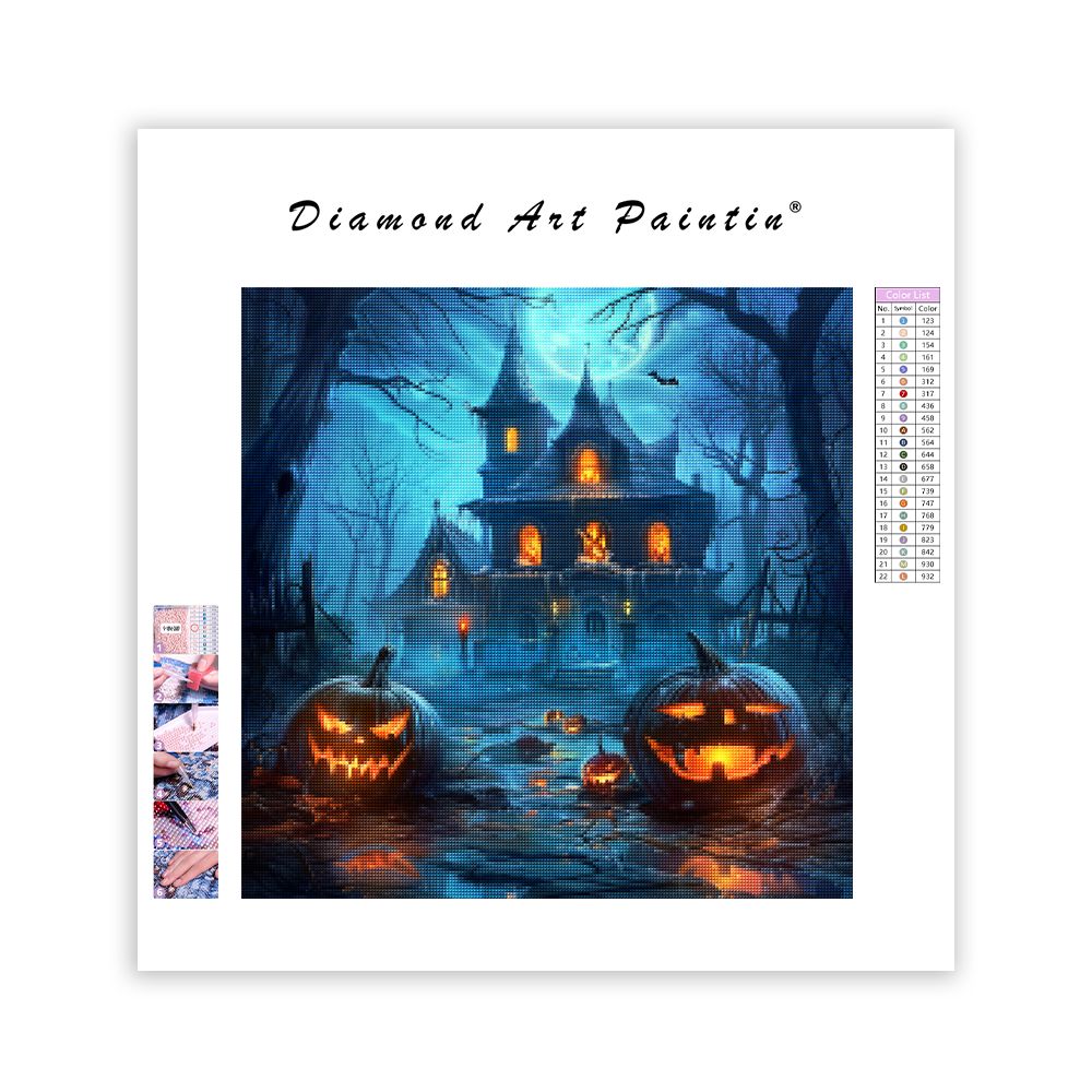 Halloweensky domček s tekvicou - Diamantmålning