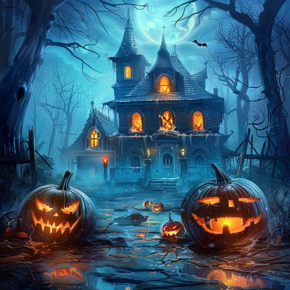 Halloweensky domček s tekvicou - Diamantmålning
