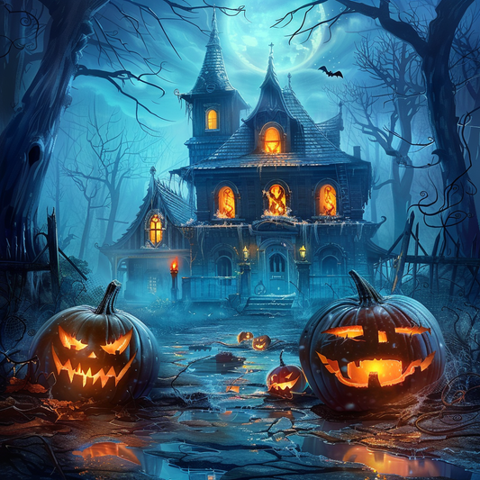 Halloweensky domček s tekvicou - Diamantmålning