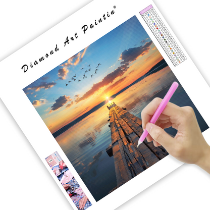 Mólo pri jazere Sunset - Diamantmålning
