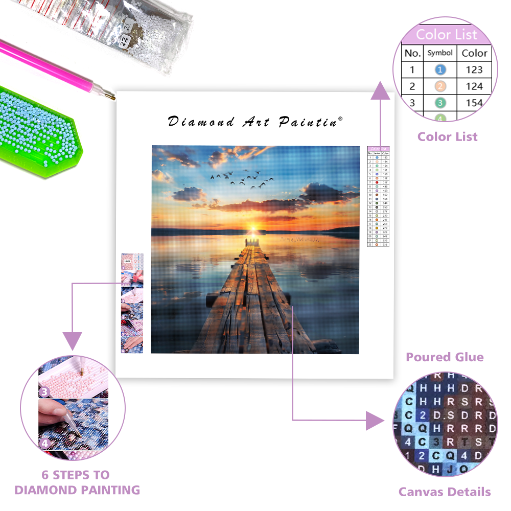 Mólo pri jazere Sunset - Diamantmålning