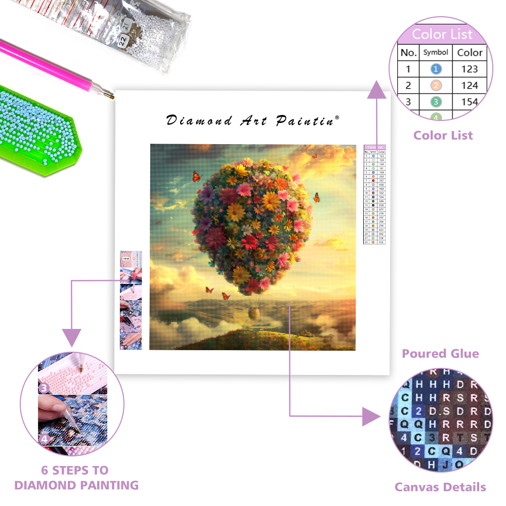 Kvetinový balón Sky - Diamantmålning
