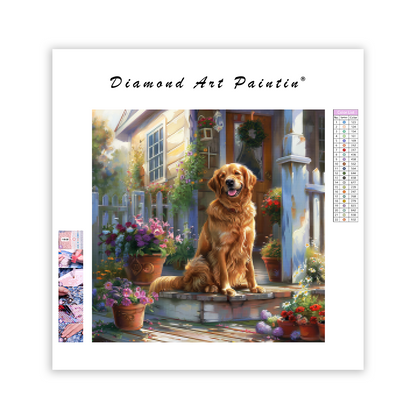 Zlatý retriever pri verande - Diamantmålning