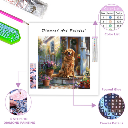 Zlatý retriever pri verande - Diamantmålning