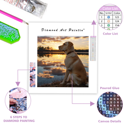 Labrador pri jazere Sunset - Diamantmålning