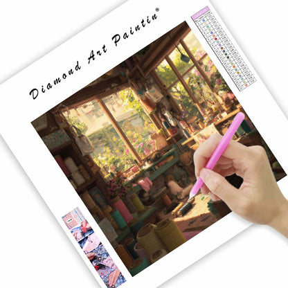 Katter i hantverksateljé - Diamantmålning