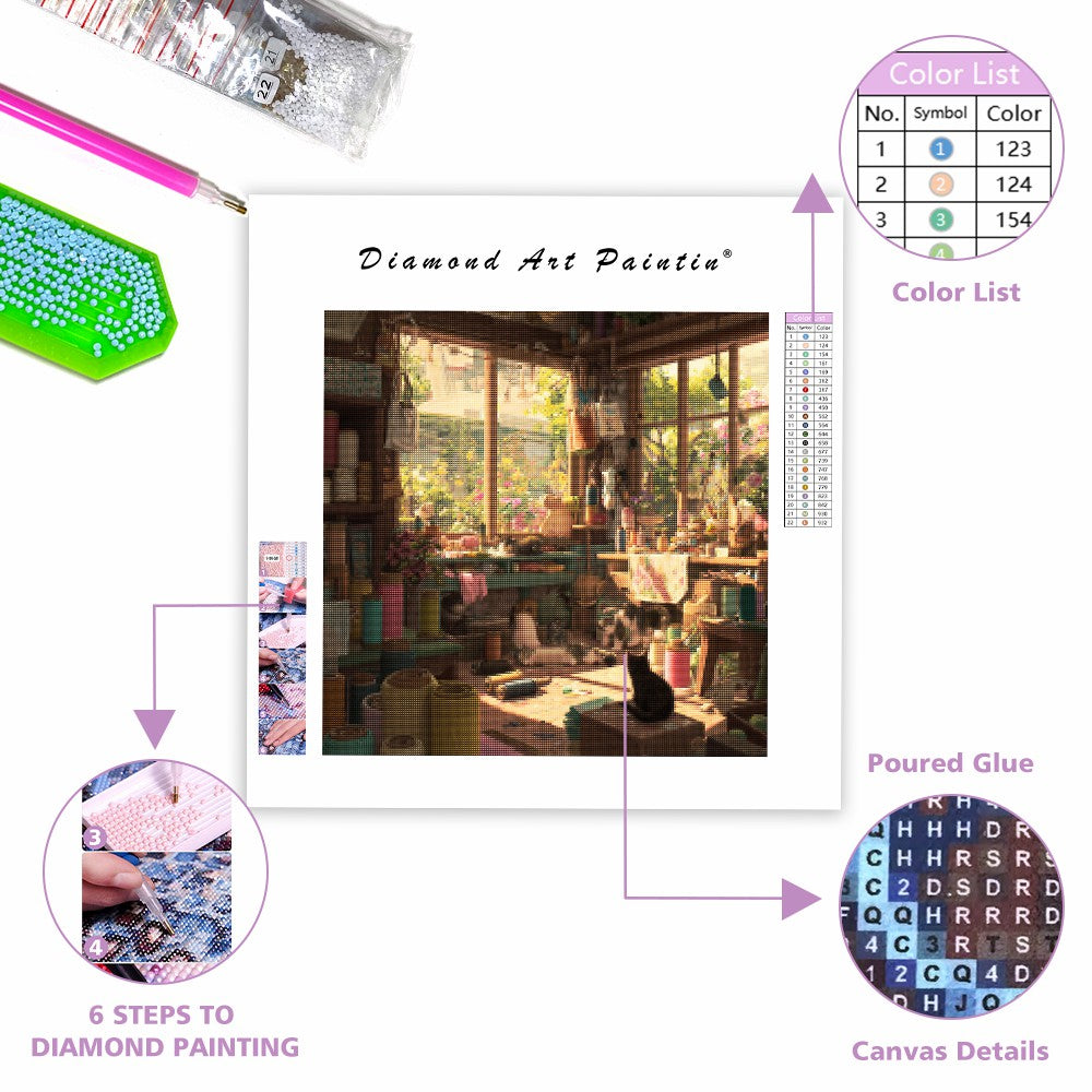 Katter i hantverksateljé - Diamantmålning