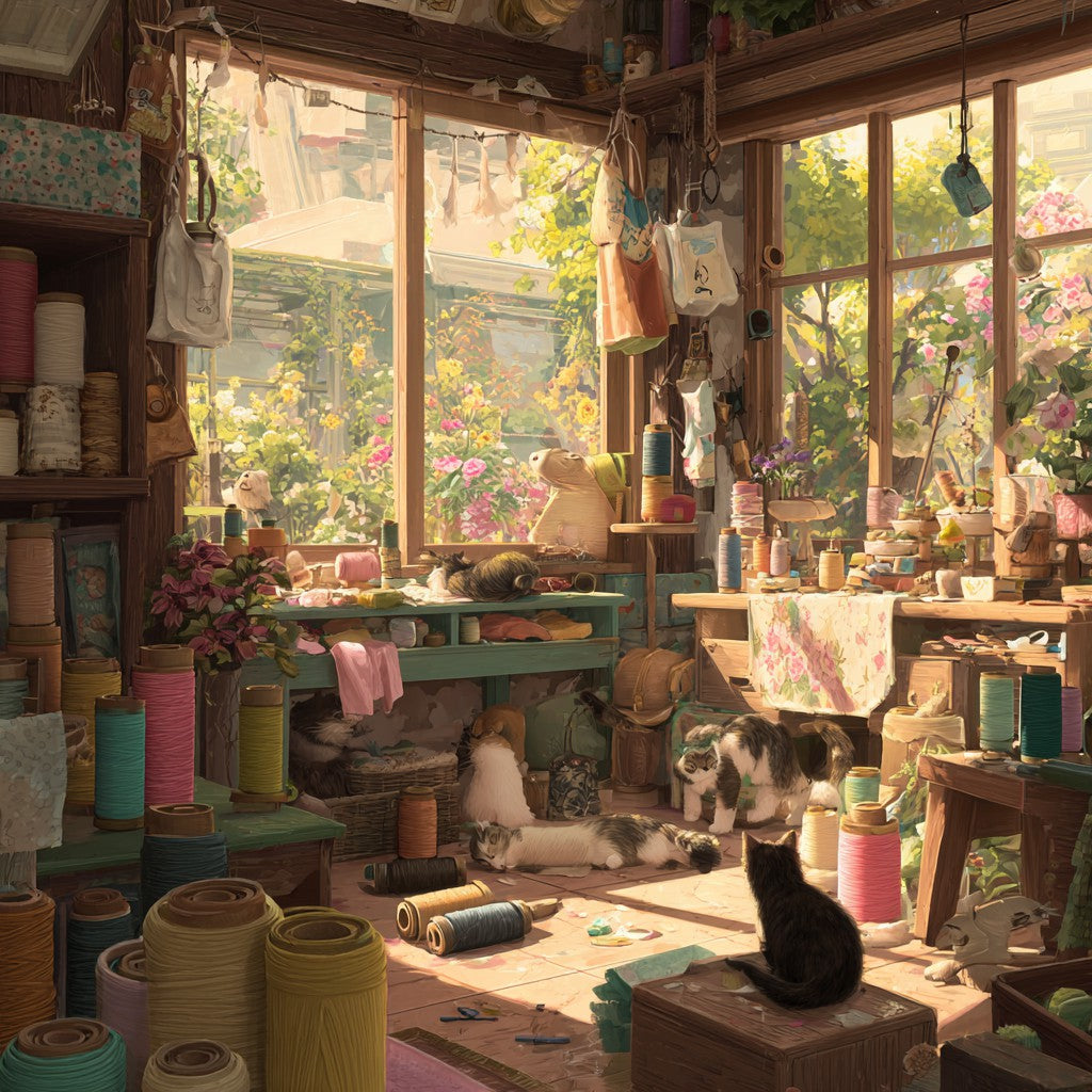 Katter i hantverksateljé - Diamantmålning