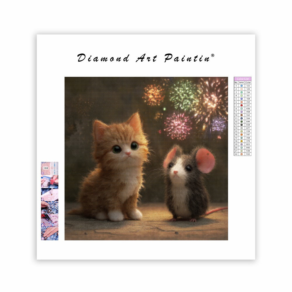 Firar kattunge och mus - Diamantmålning