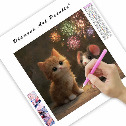 Firar kattunge och mus - Diamantmålning