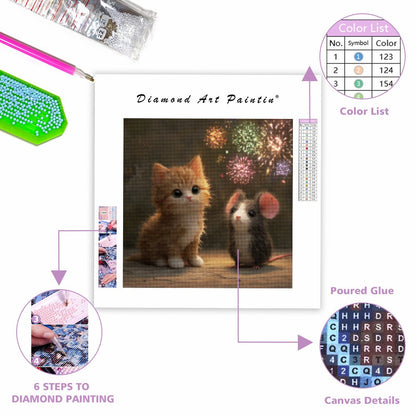 Firar kattunge och mus - Diamantmålning