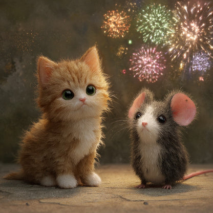 Firar kattunge och mus - Diamantmålning