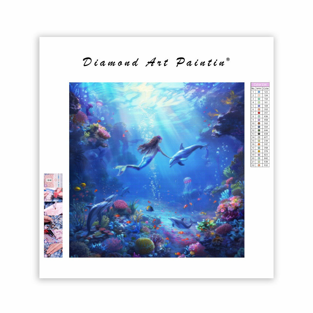 Sjöjungfru under vattnet med maneter - Diamantmålning