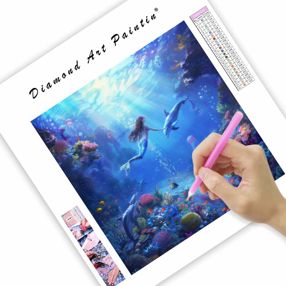 Sjöjungfru under vattnet med maneter - Diamantmålning