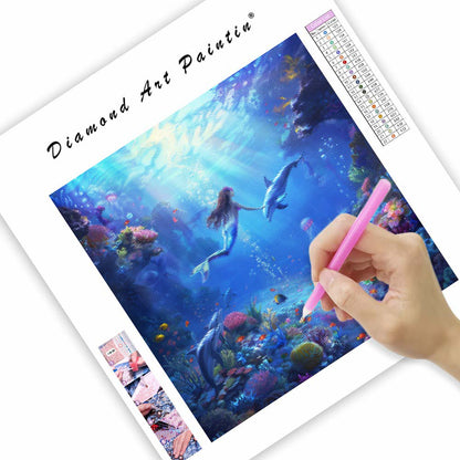 Sjöjungfru under vattnet med maneter - Diamantmålning
