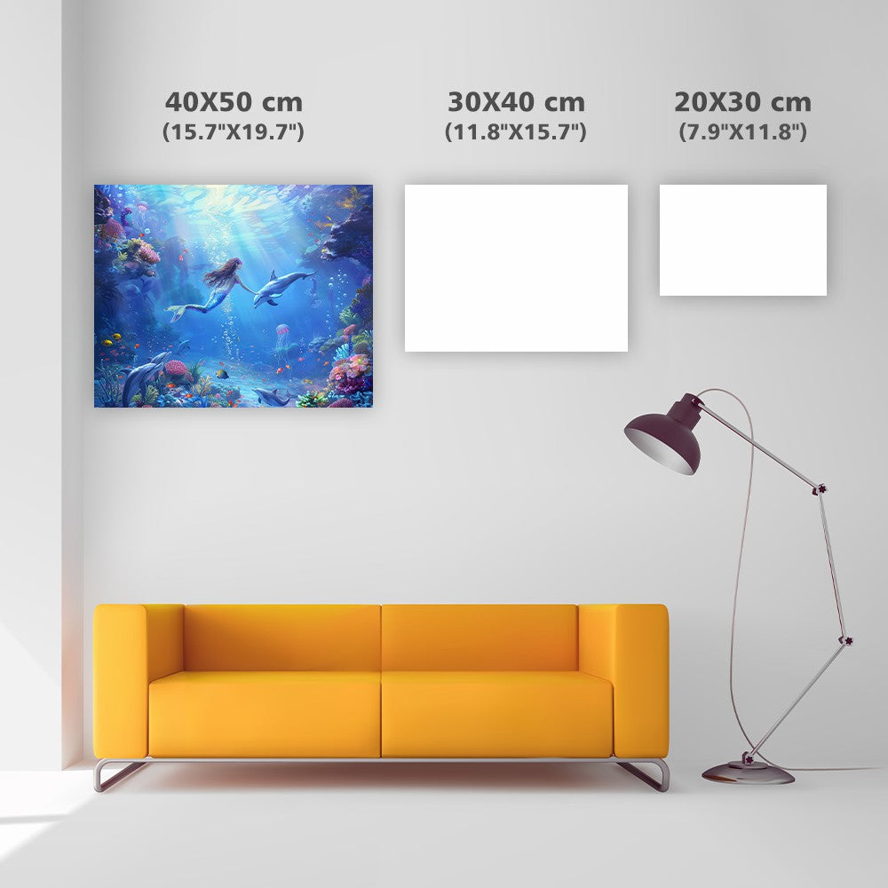 Sjöjungfru under vattnet med maneter - Diamantmålning