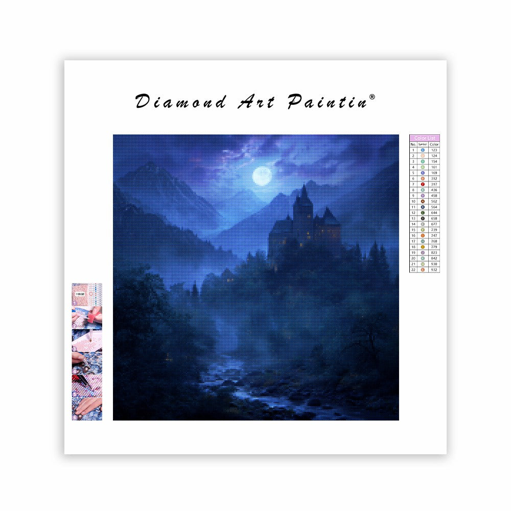 Månbelyst slott - Diamantmålning