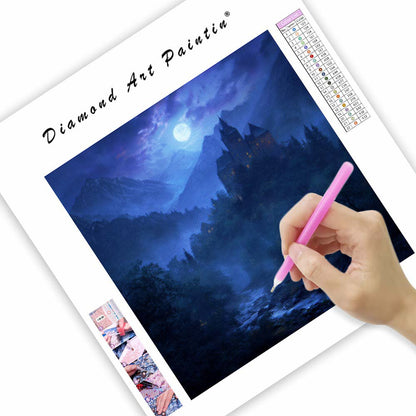Månbelyst slott - Diamantmålning