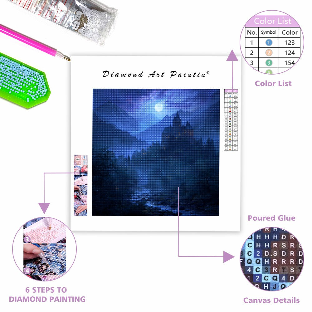 Månbelyst slott - Diamantmålning