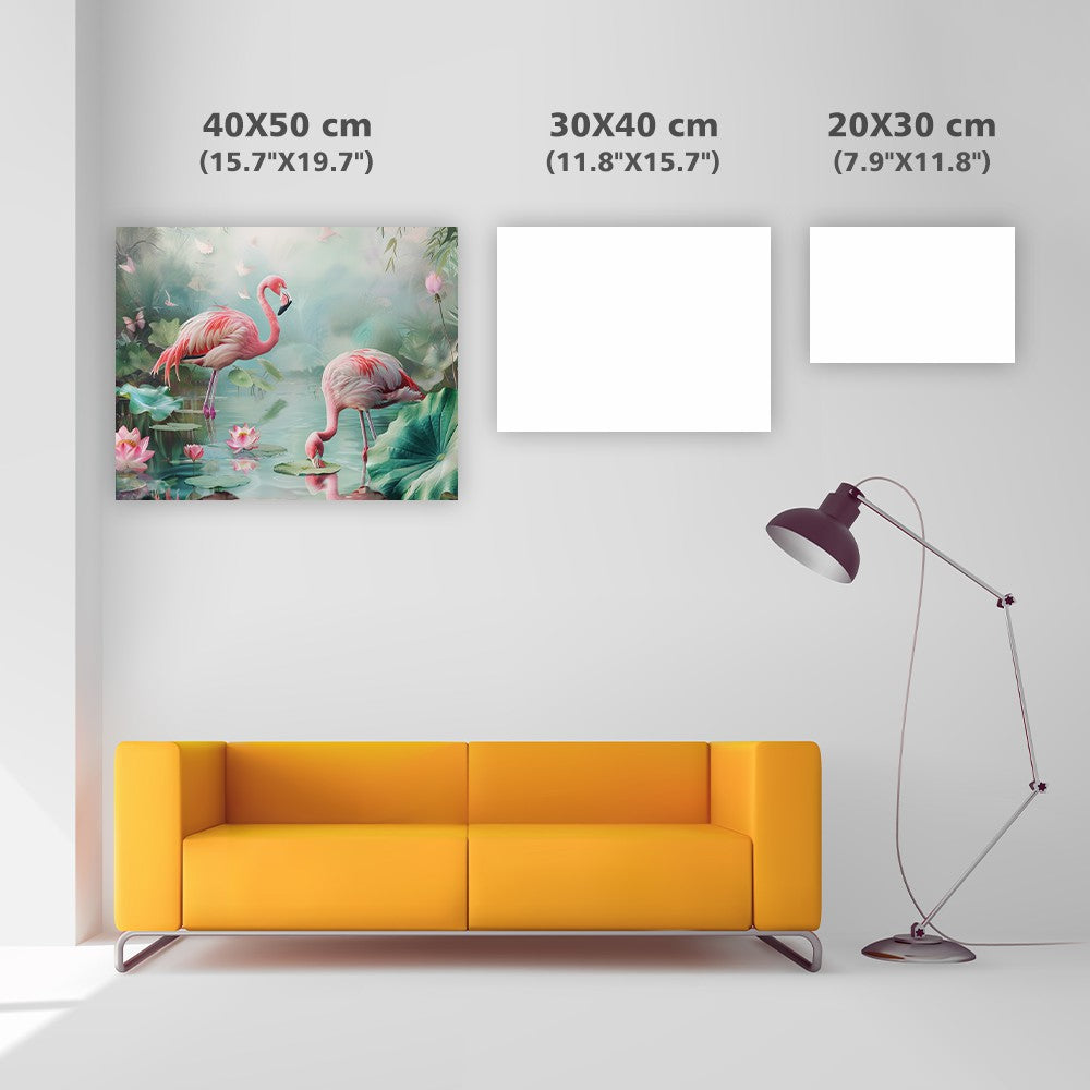 Rosa flamingos med lotusblommor - Diamantmålning