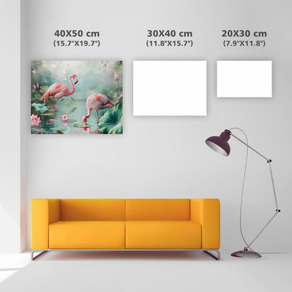 Rosa flamingos med lotusblommor - Diamantmålning