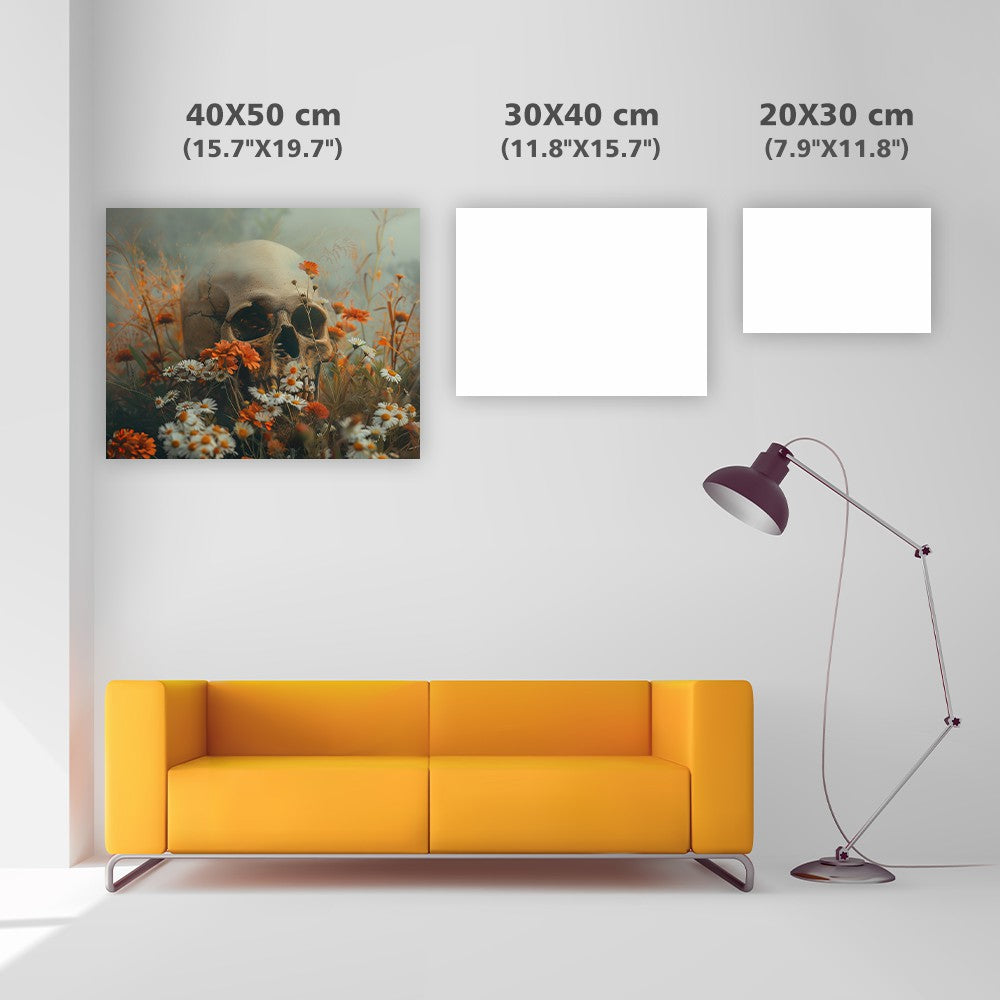 Dödskalle i blommor - Diamantmålning