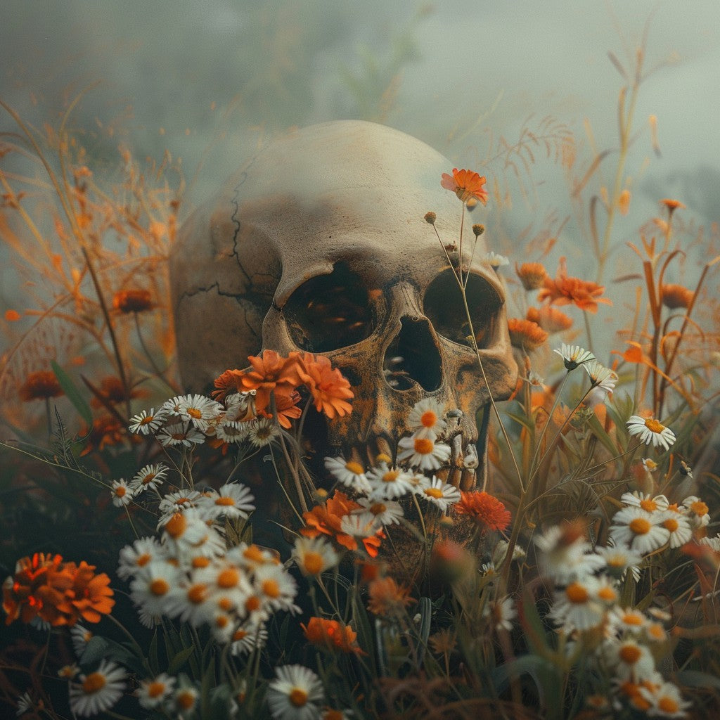 Dödskalle i blommor - Diamantmålning