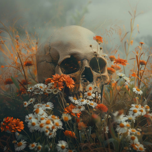Dödskalle i blommor - Diamantmålning