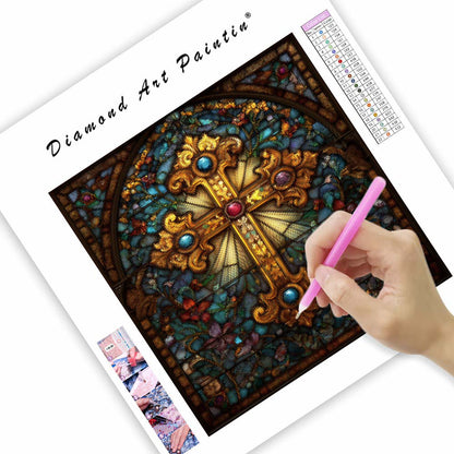 Kors i målat glas - Diamantmålning