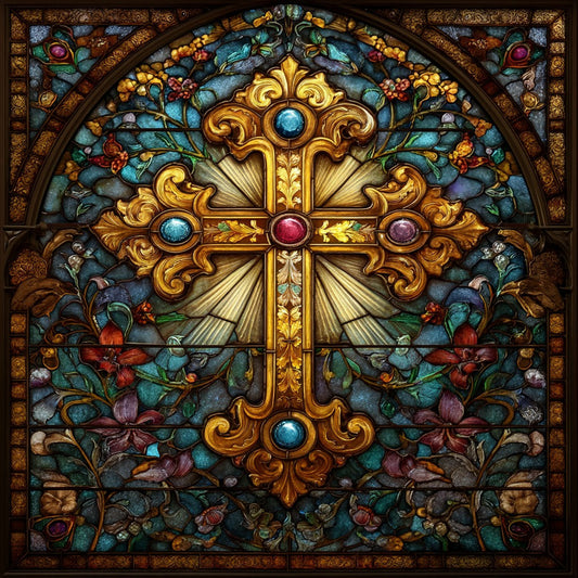 Kors i målat glas - Diamantmålning